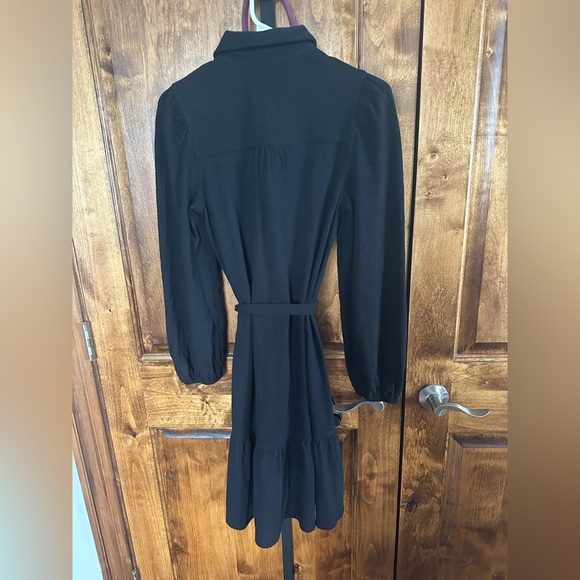 LOFT Black Long Sleeve Button-Front Tie-Waist Shirt Dress - Picture 4 of 7